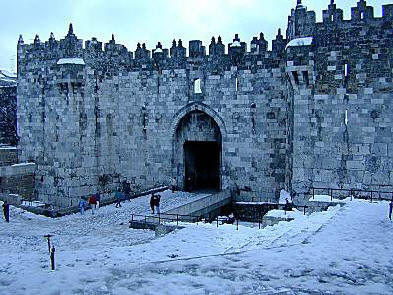 Damascus Gate with snow